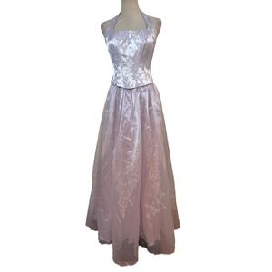 Vtg 90s Y2K Masquerade Corset prom Dress 7/8 Lavender Boned Halter Fairy whimsy